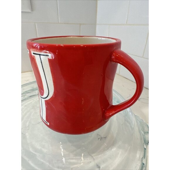 Anthropologie Ceramic Hand Painted Monogram Initial Mug Letter "Y" Red RARE - Picture 2 of 9